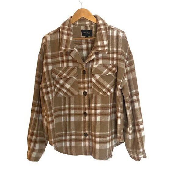 Love Tree Brown Plaid Shacket Large - Picture 1 of 3
